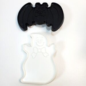 Vtg Current Inc Plastic White Ghost Black Bat Halloween Cookie Cutters Taiwan